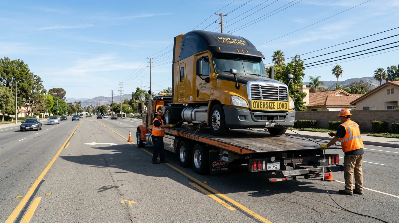 Heavy Duty Towing in Lake Balboa flatbed truck loading a commercial semi-truck