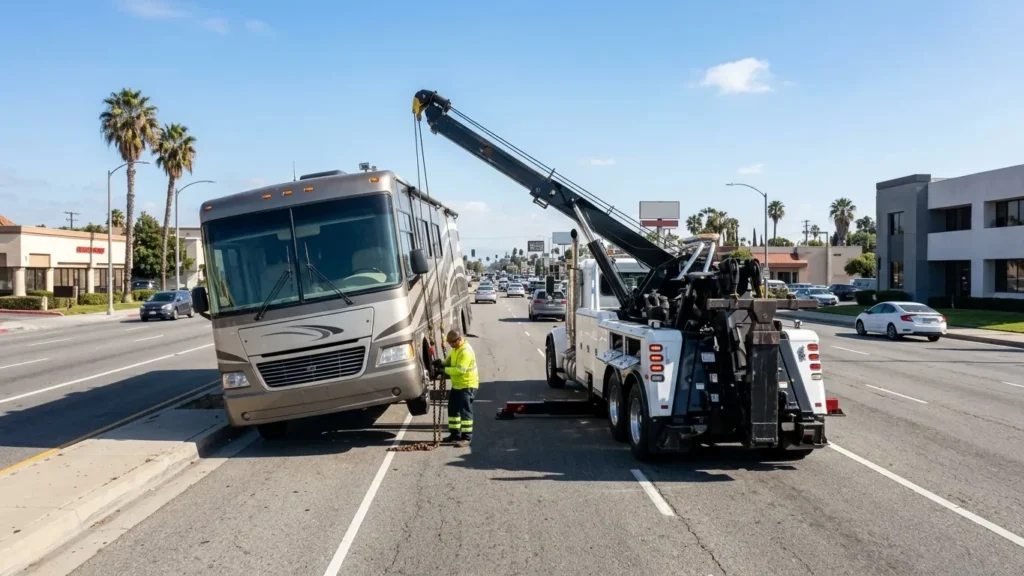 Heavy Duty Tow Truck assisting an RV in Van Nuys CA